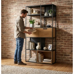 REGAŁ NA KSIĄŻKI METALOWE DREWNO LITE DĄB JESION OLCHA RNK-104